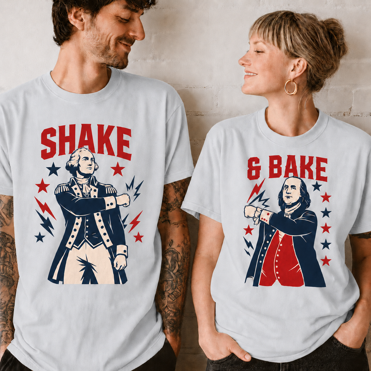 4th of July couples shirt in ice grey