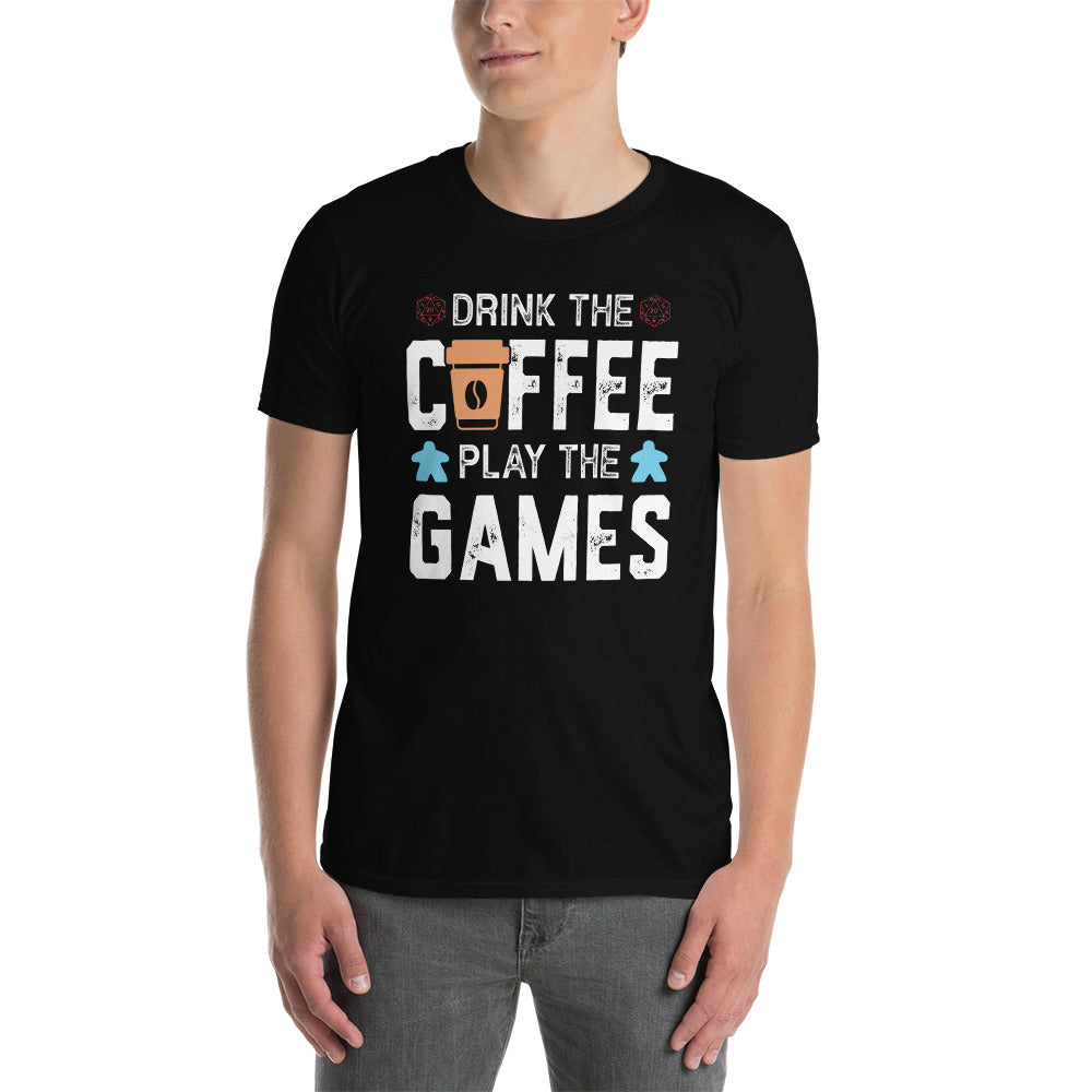 Drink Coffee Play Games T-Shirt | Soft Gaming Tee - Cuccico Design