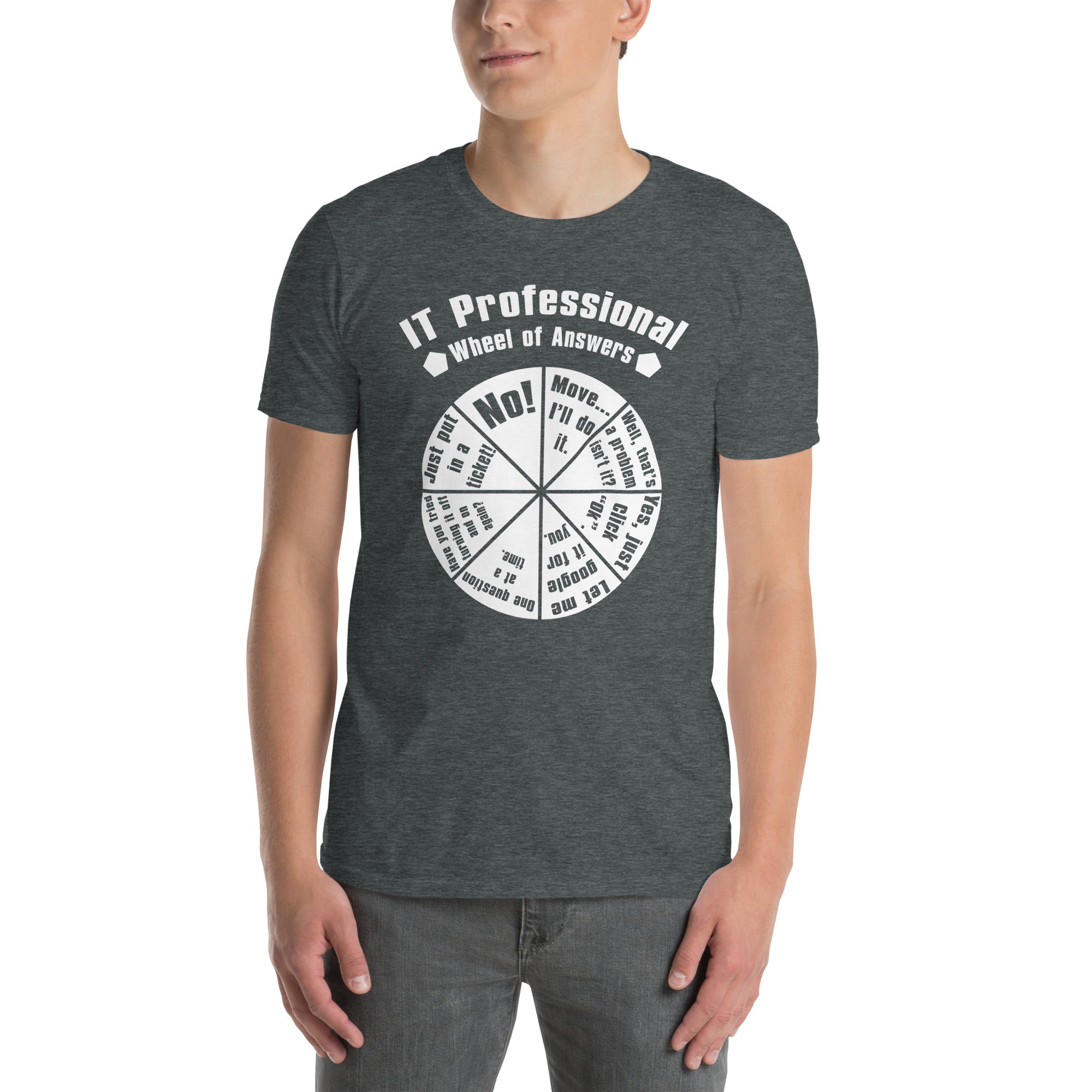 Funny IT Shirt: Tech Support Wheel of Answers Tee - Cuccico Design