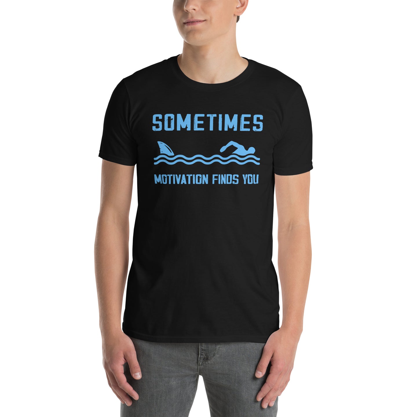 Funny Shark T-Shirt - Sometimes Motivation Finds You Quote - Cuccico Design