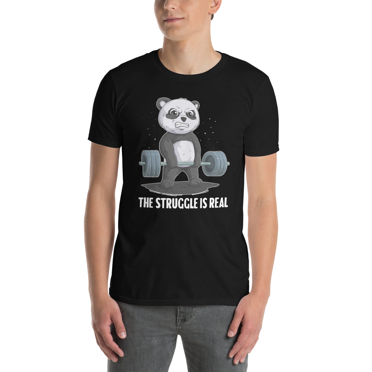 Panda Gym T-Shirt - 'The Struggle Is Real' Workout Tee - Cuccico Design