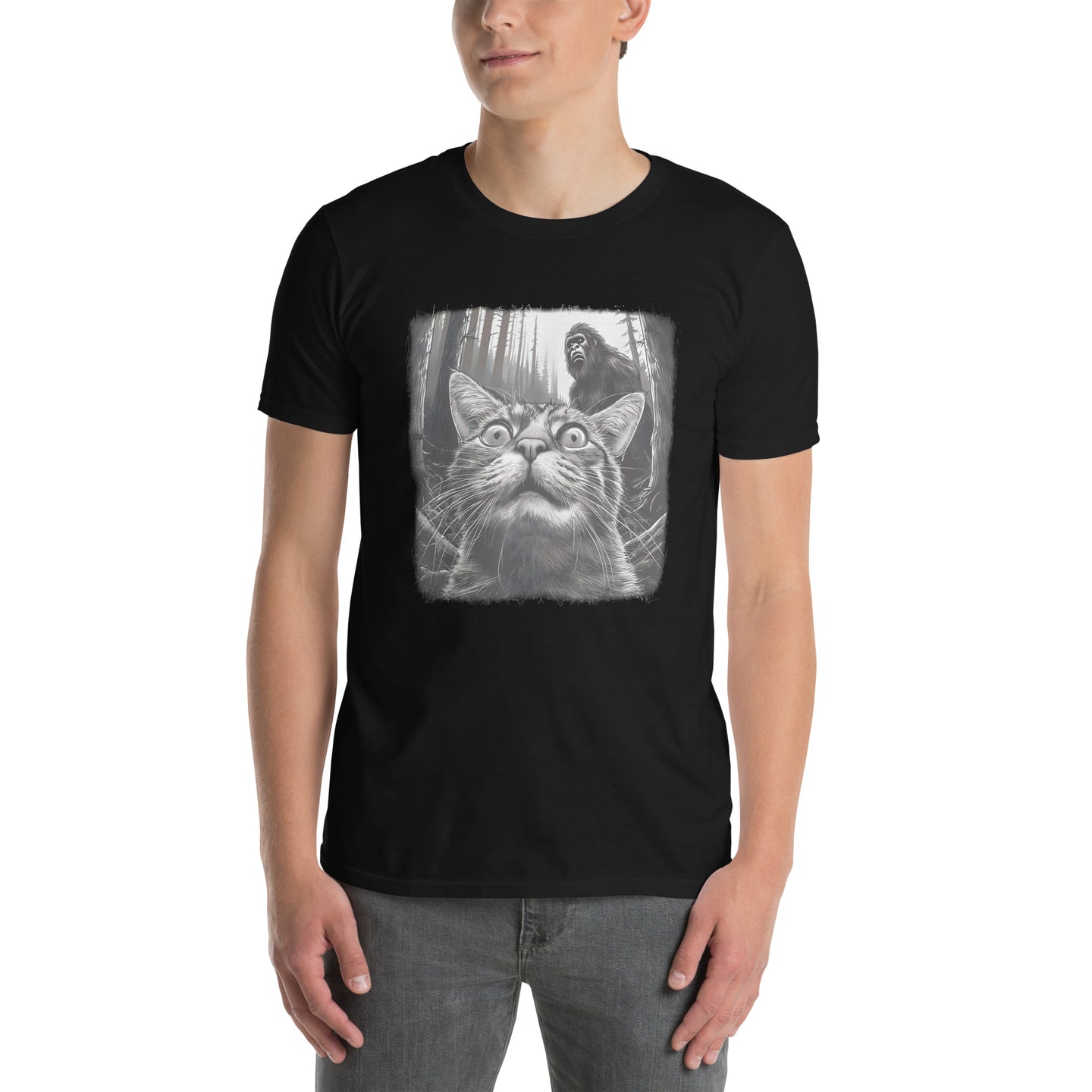 Bigfoot Cat Selfie T-Shirt - Funny Sasquatch Graphic Tee - Cuccico Design