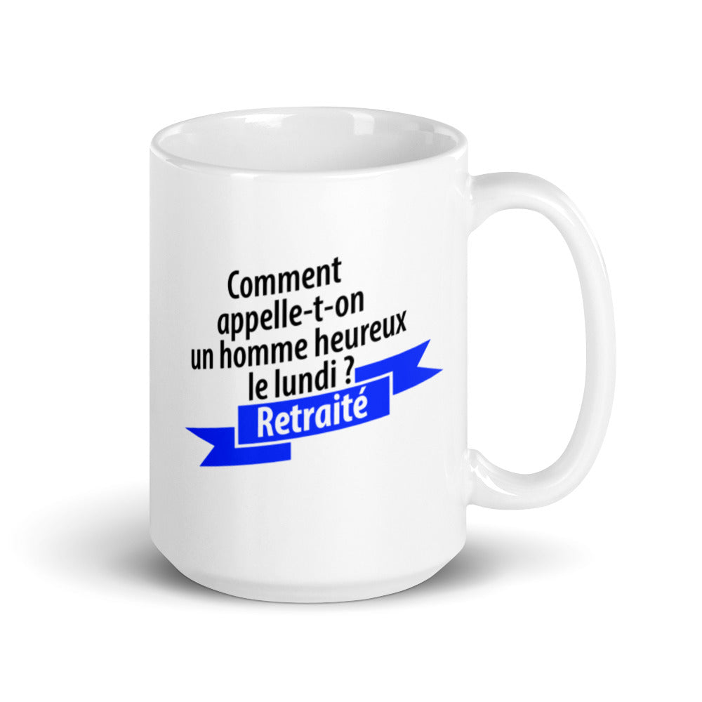 Mug Comment Appelle-t-on un homme heureux lundi - Cadeau Papa Grand Père - Cuccico Design