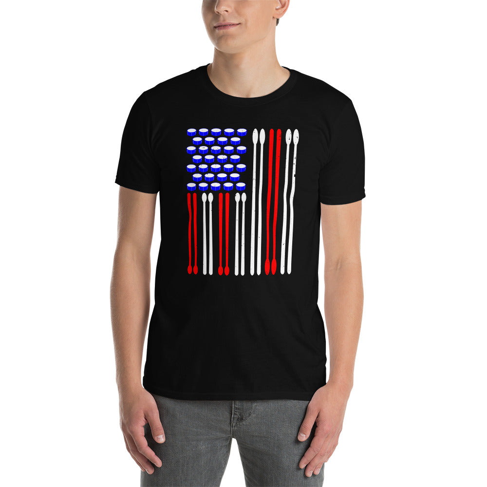 Drummer T-Shirt | Drum Sticks & USA Flag Design - Cuccico Design