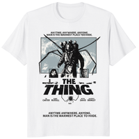 White 80s horror movie shirt featuring retro The Thing Japanese poster by Cuccico