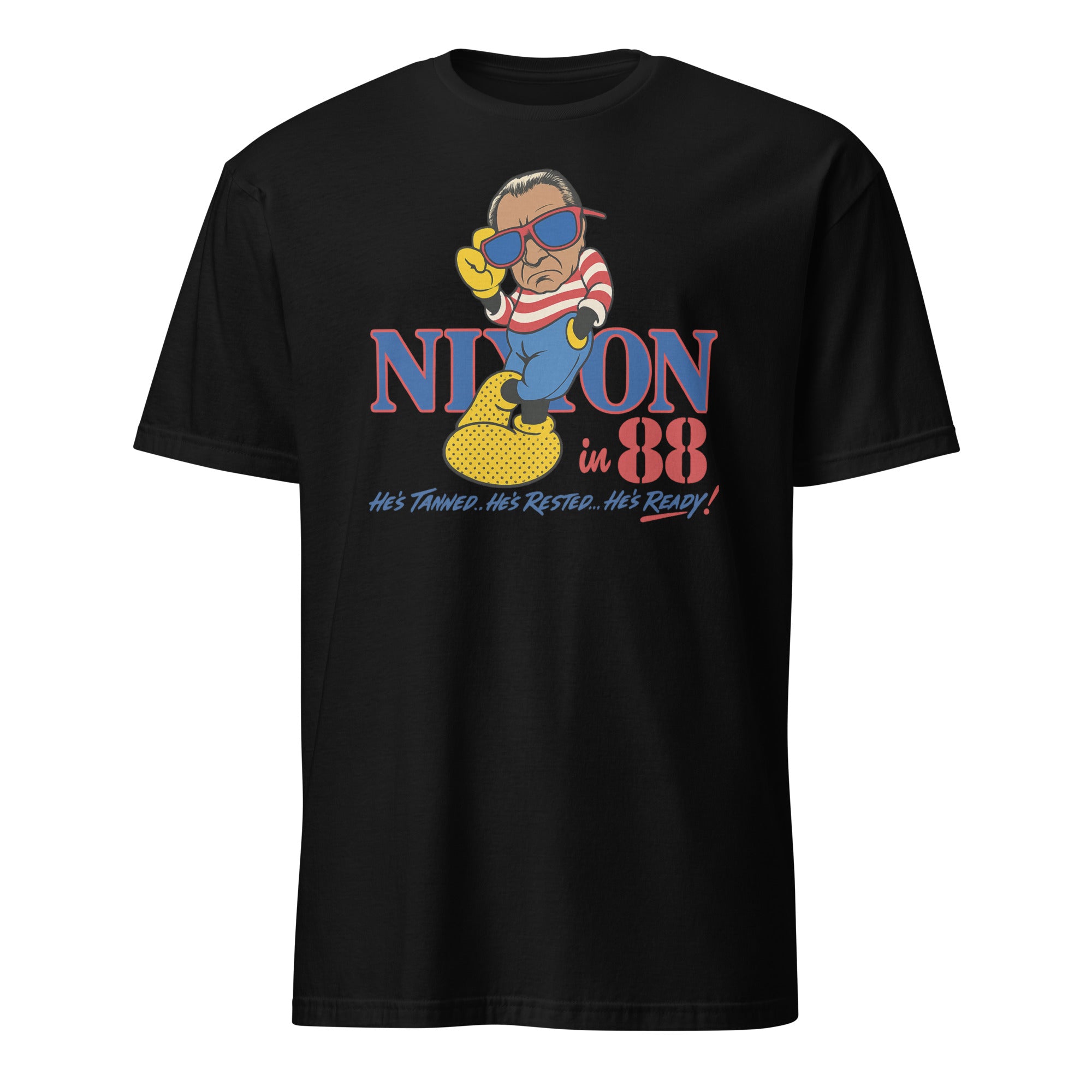 80s Political Humor Nixon Graphic Tee in black by Cuccico