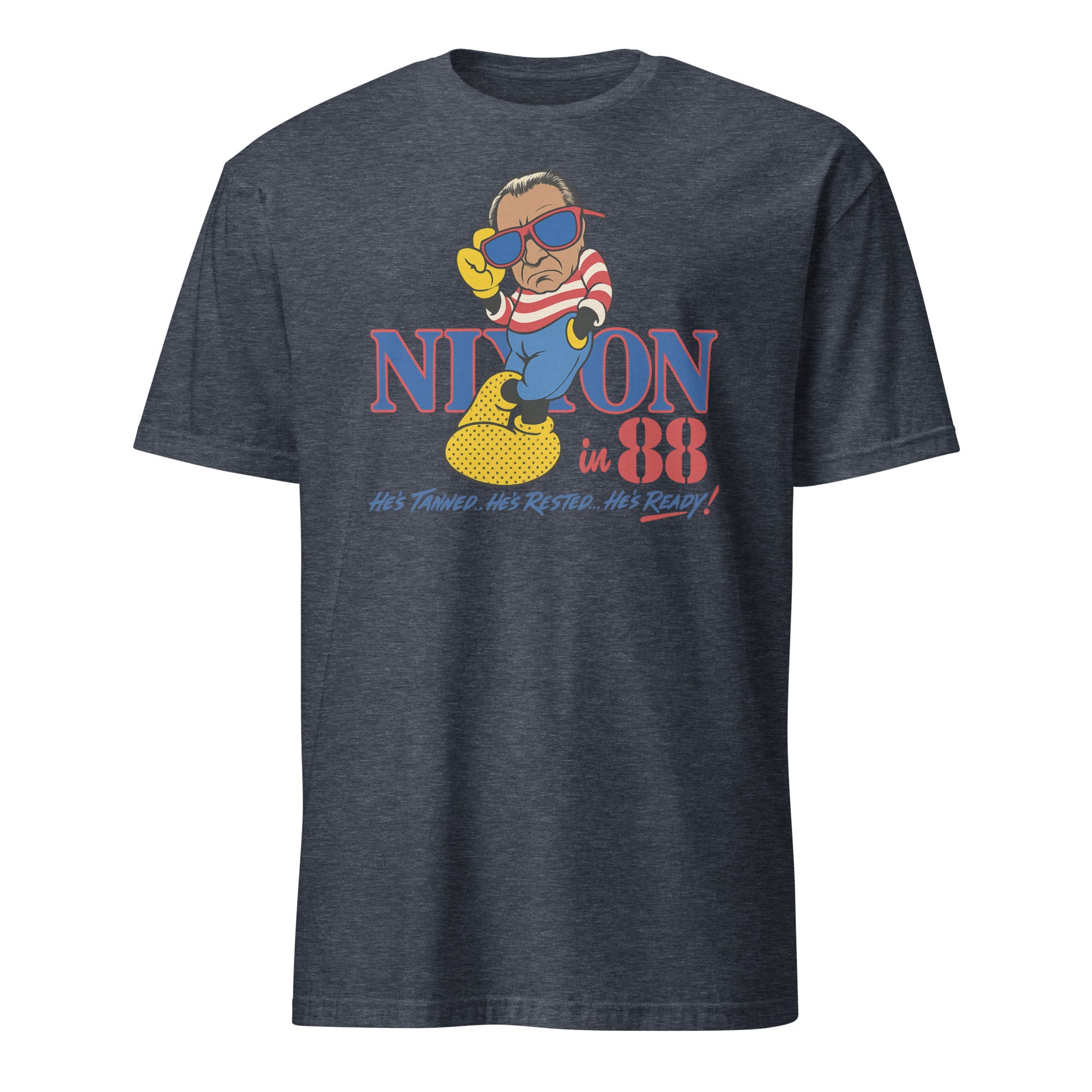 80s Political Humor Nixon Graphic Tee in heather navy by Cuccico