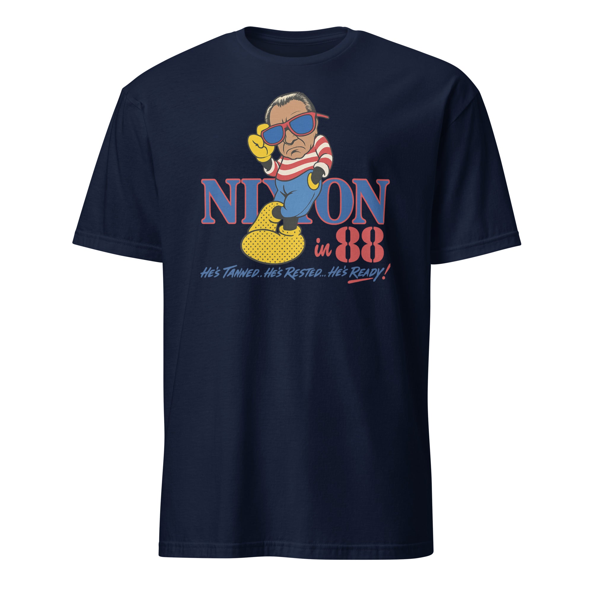 80s Political Humor Nixon Graphic Tee in navy by Cuccico