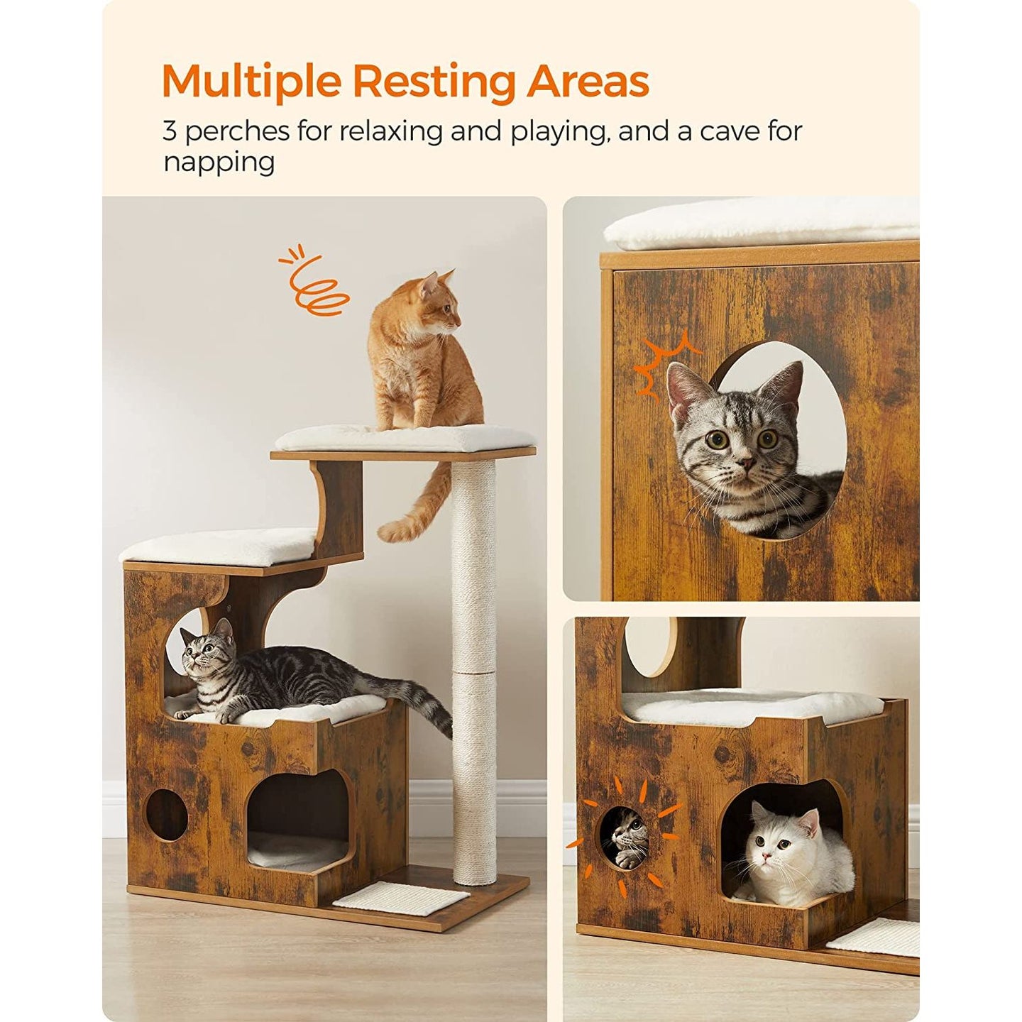 Premium Cat Tower with 3 Beds and Cave - YourCatBackpack.Co