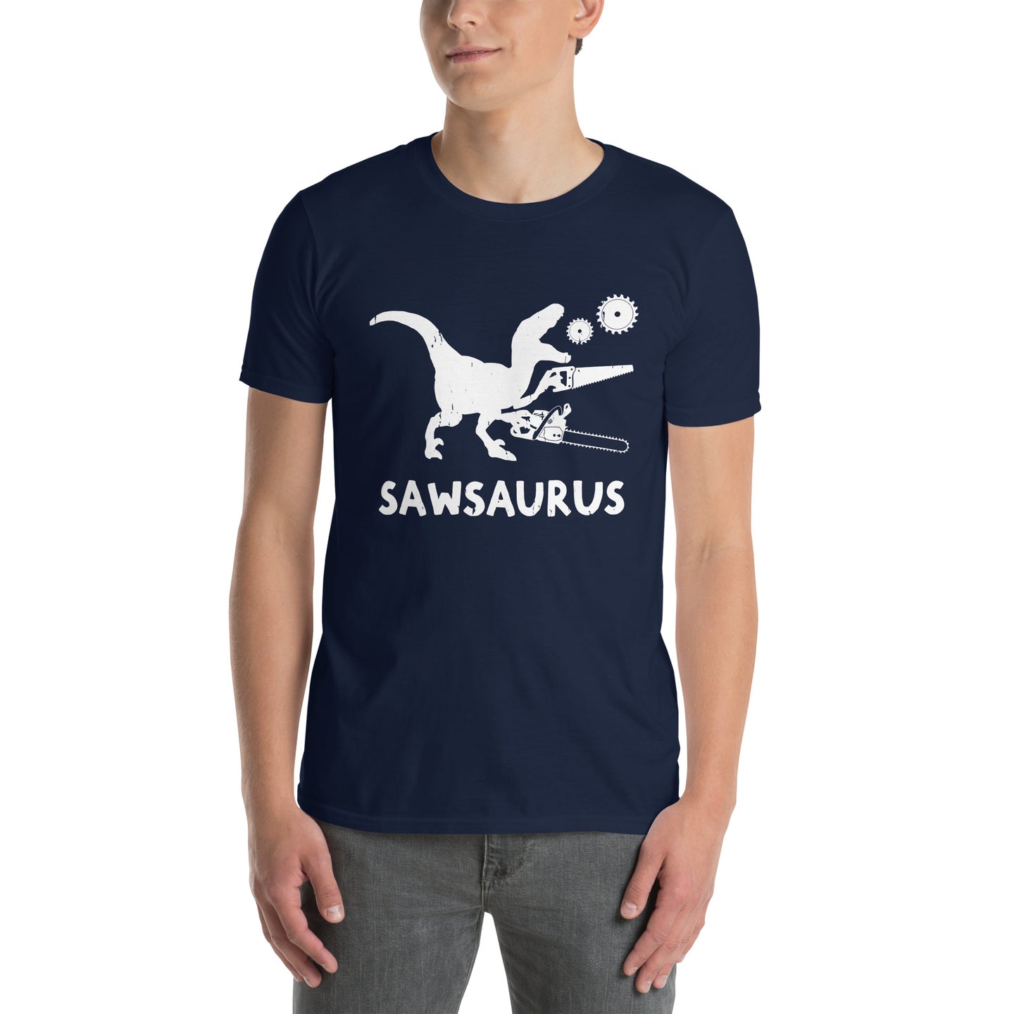Funny Woodworking T-Shirt | Sawsaurus Dinosaur Carpenter Tee - Cuccico Design