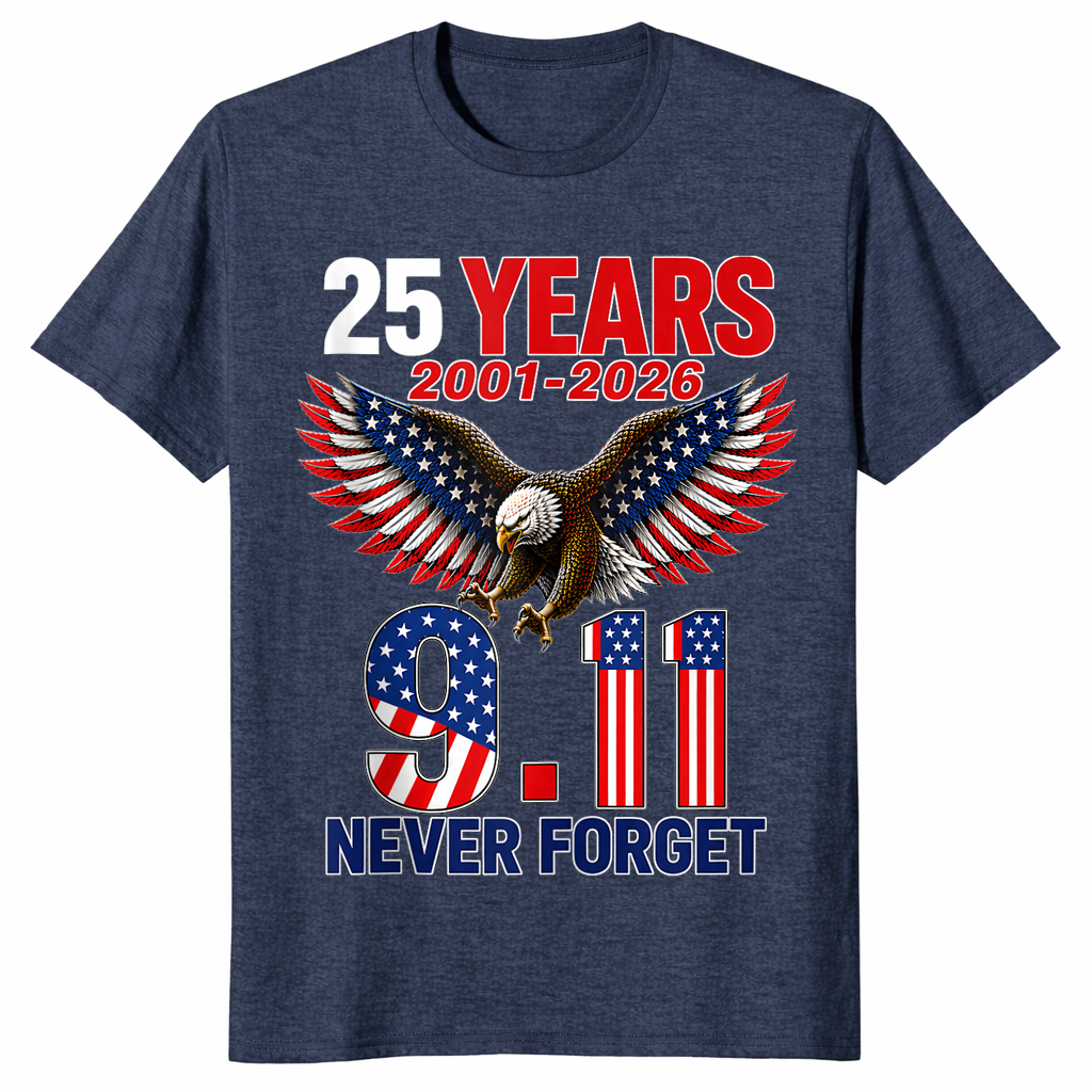 9/11 25th anniversary shirt in heather navy