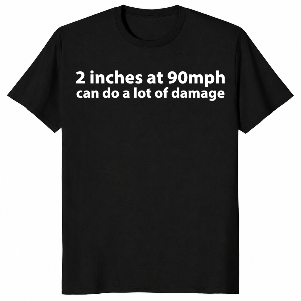 90 mph damage shirt in black, front view