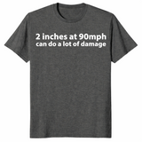 90 mph damage shirt in dark heather, front view