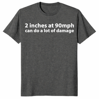 90 mph damage shirt in dark heather, front view