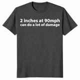 90 mph damage shirt in dark heather grey, front view