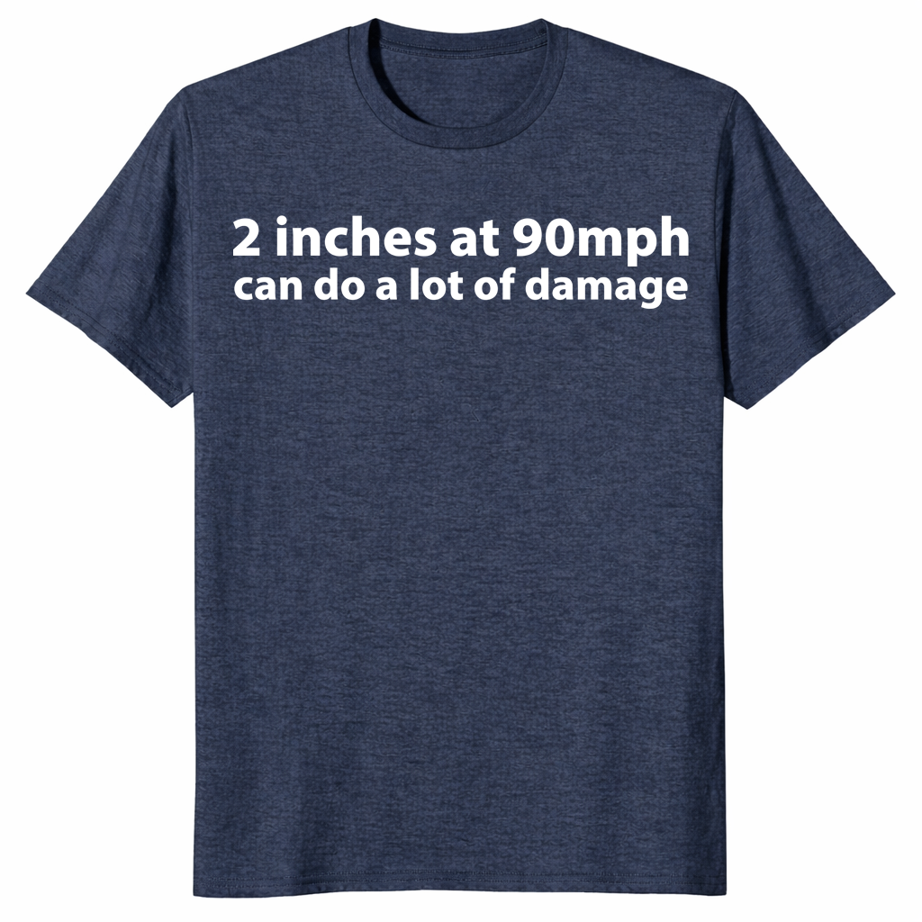 90 mph damage shirt in heather navy, front view