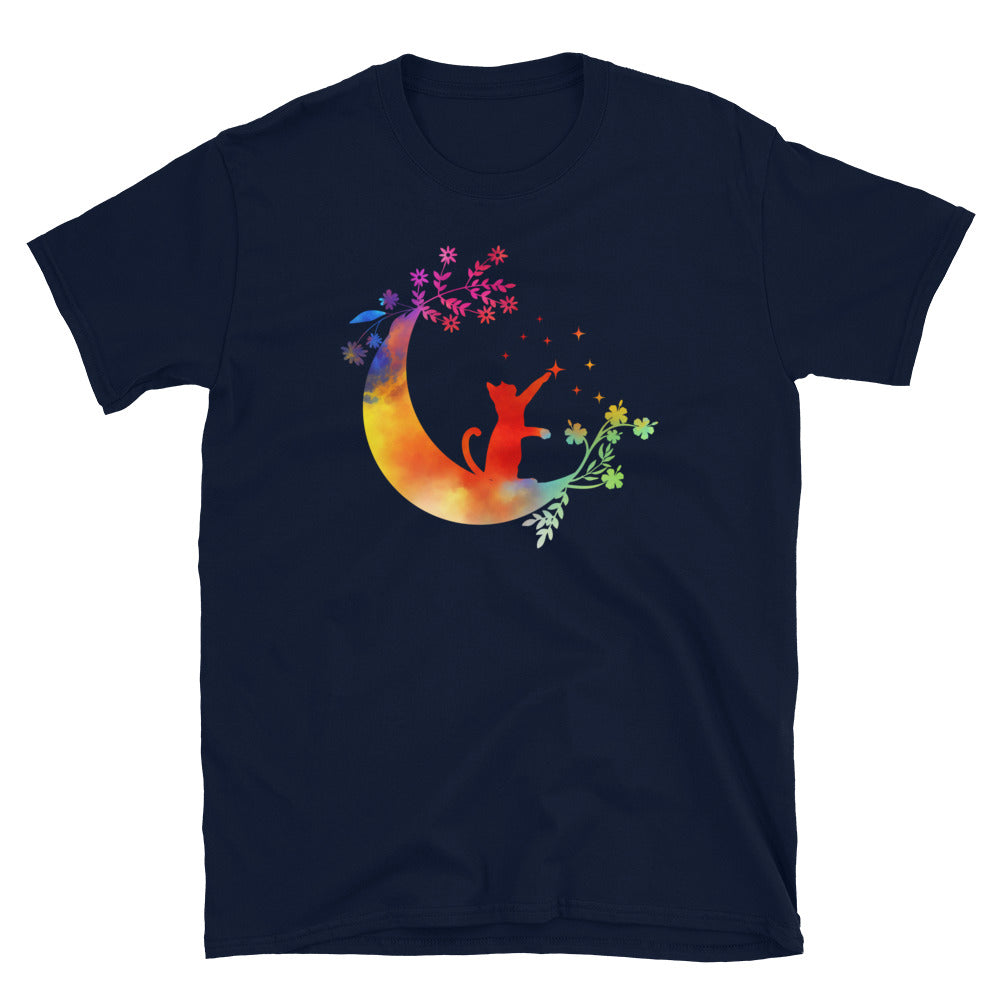 Cat Moon Flower Art Unisex T-Shirt | Nature Design - Cuccico Design
