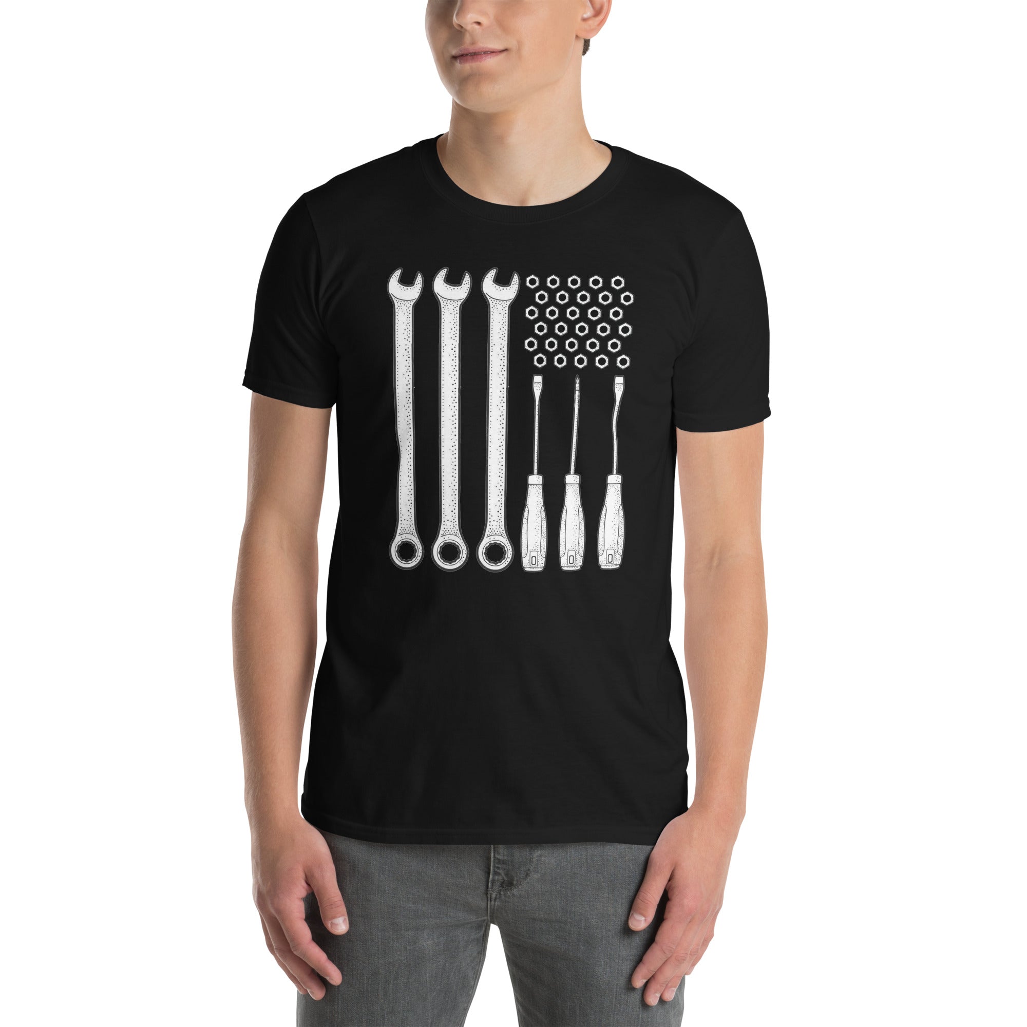 Patriotic Mechanic T-Shirt - USA Flag Wrench Design - Cuccico Design