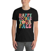 Retro Groovy Happy Face Teacher T-Shirt | Back to School Gift - Cuccico Design