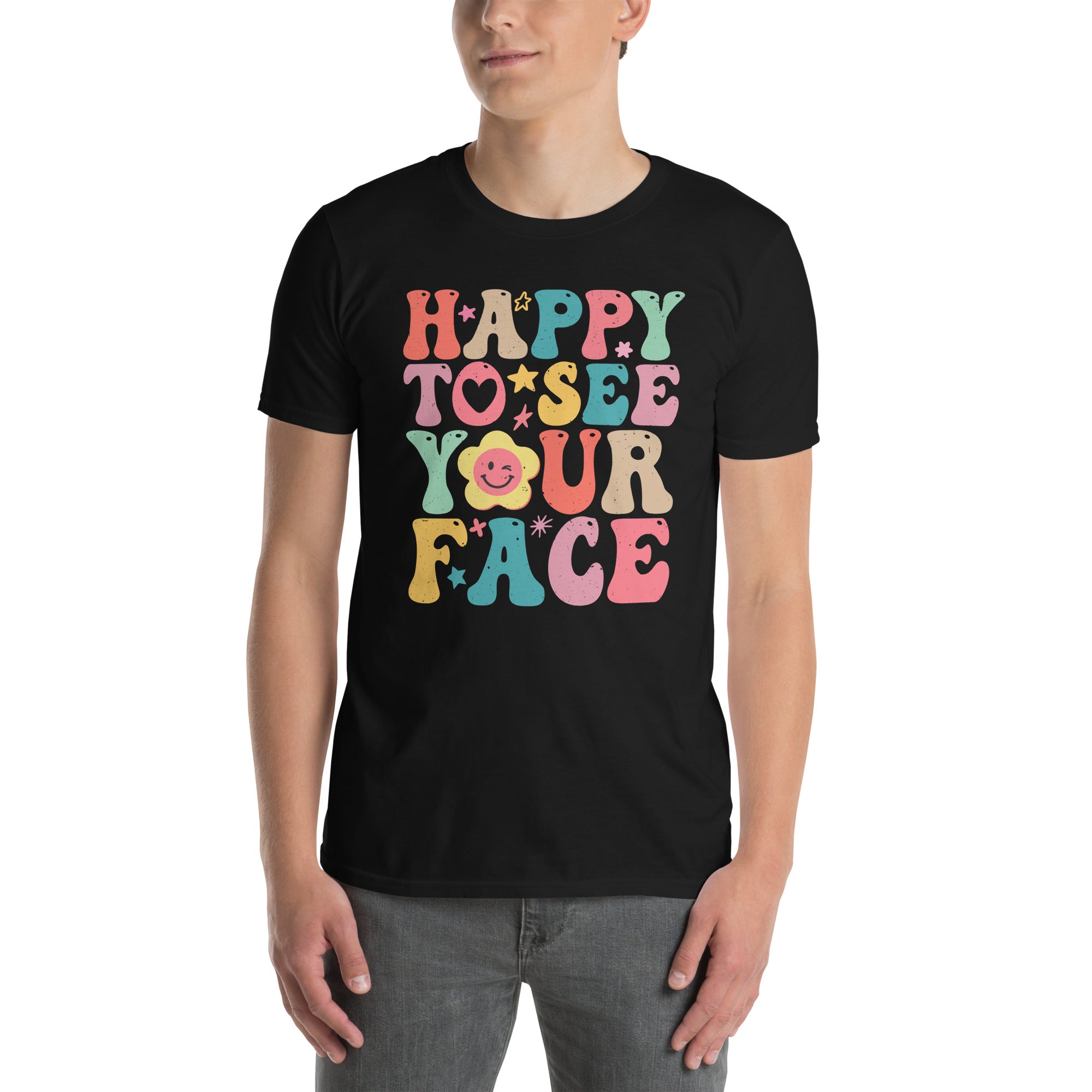 Retro Groovy Happy Face Teacher T-Shirt | Back to School Gift - Cuccico Design
