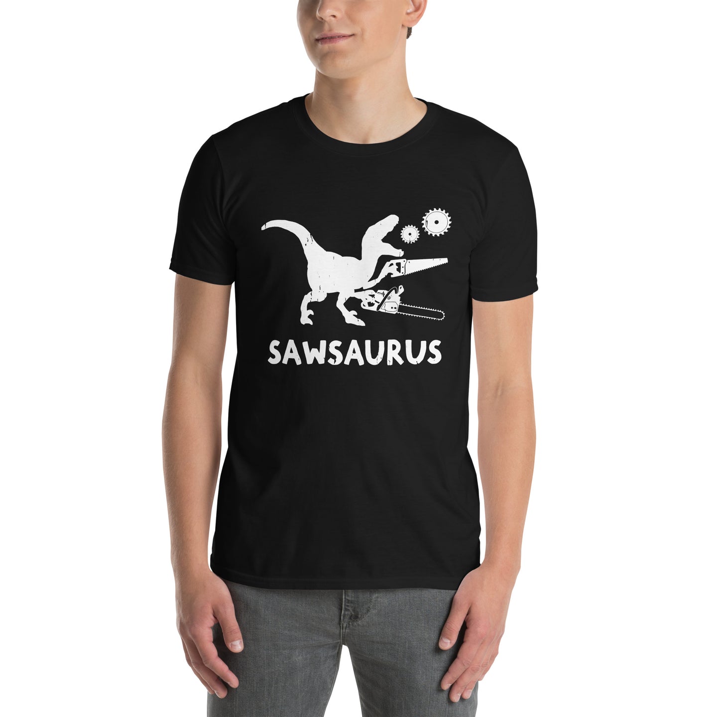 Funny Woodworking T-Shirt | Sawsaurus Dinosaur Carpenter Tee - Cuccico Design