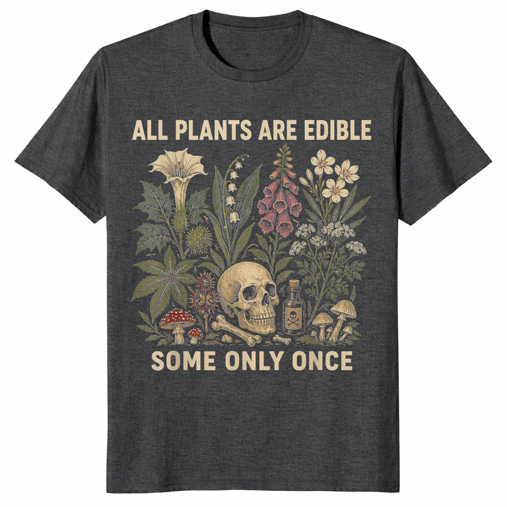 All Plants Are Edible T-Shirt in Dark Heather Grey