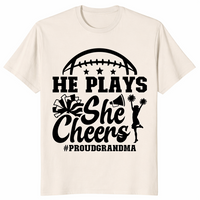 He Plays She Cheers T-Shirt in Natural