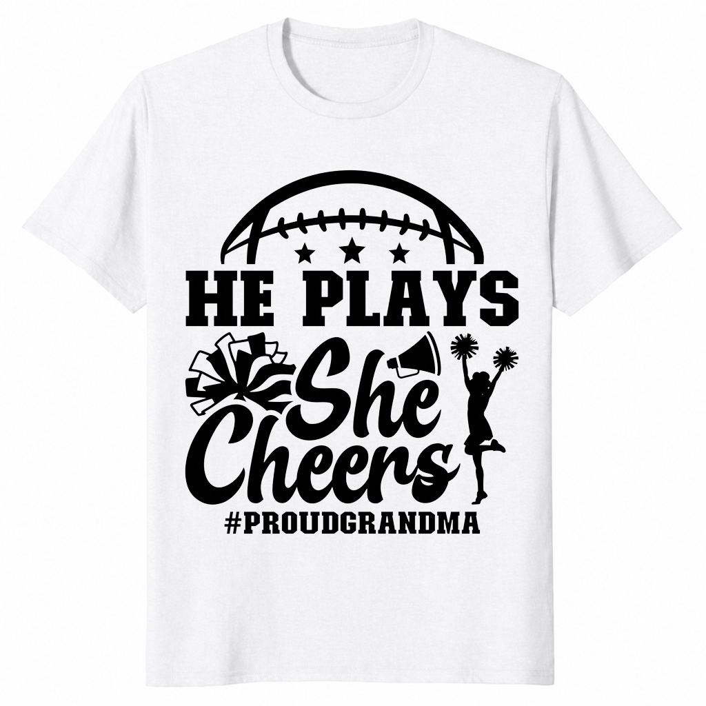 He Plays She Cheers T-Shirt in White