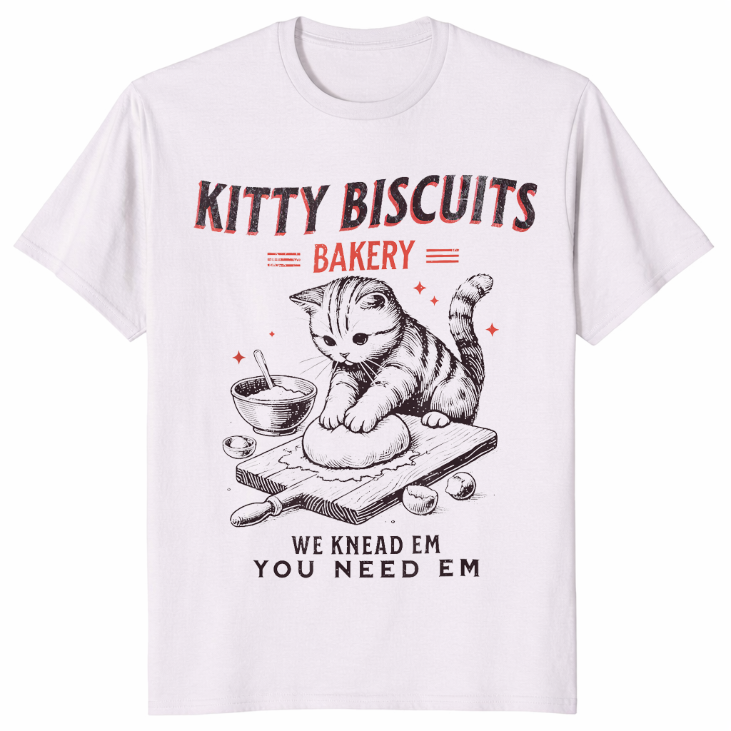 Kitty Biscuits Bakery T-Shirt | Funny Cat Kneading Meme Gift Tee | Cuccico