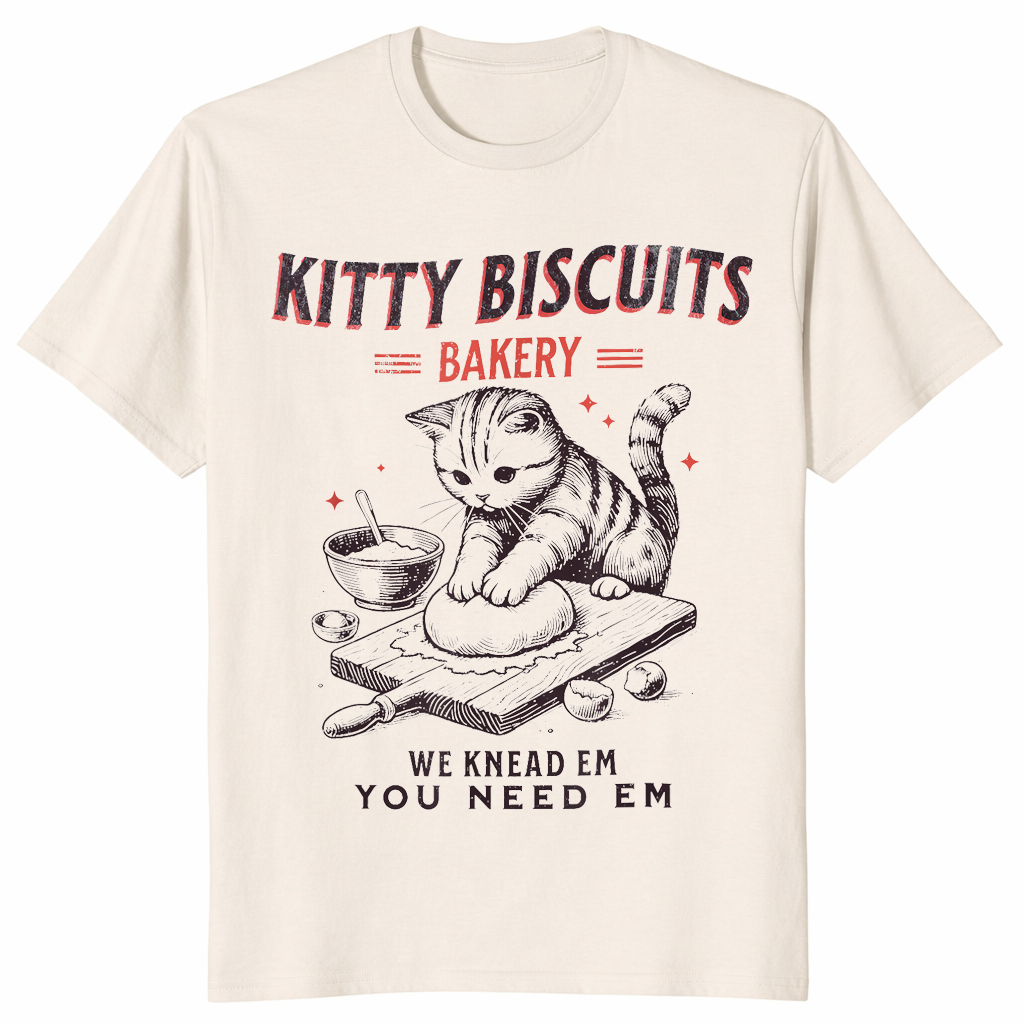Kitty Biscuits Bakery T-Shirt | Funny Cat Kneading Meme Gift Tee | Cuccico