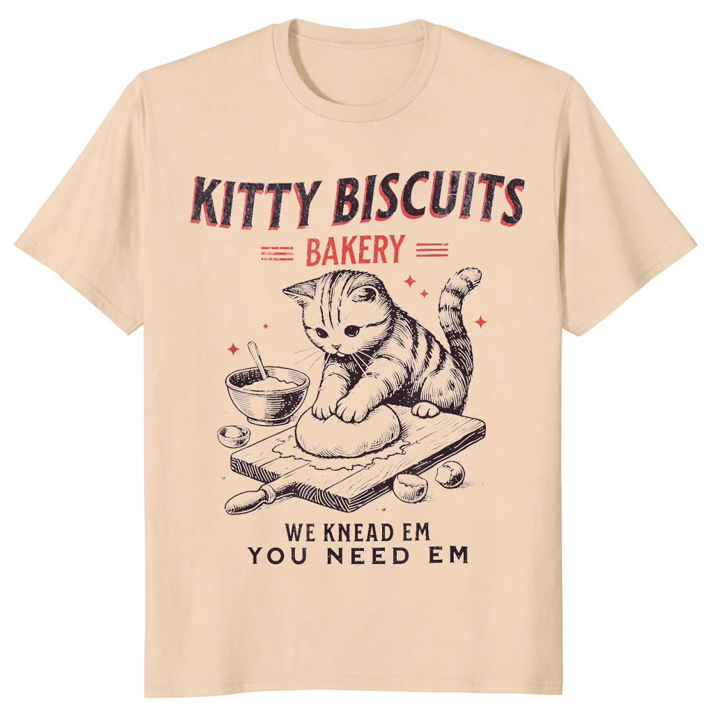Kitty Biscuits Bakery T-Shirt | Funny Cat Kneading Meme Gift Tee | Cuccico