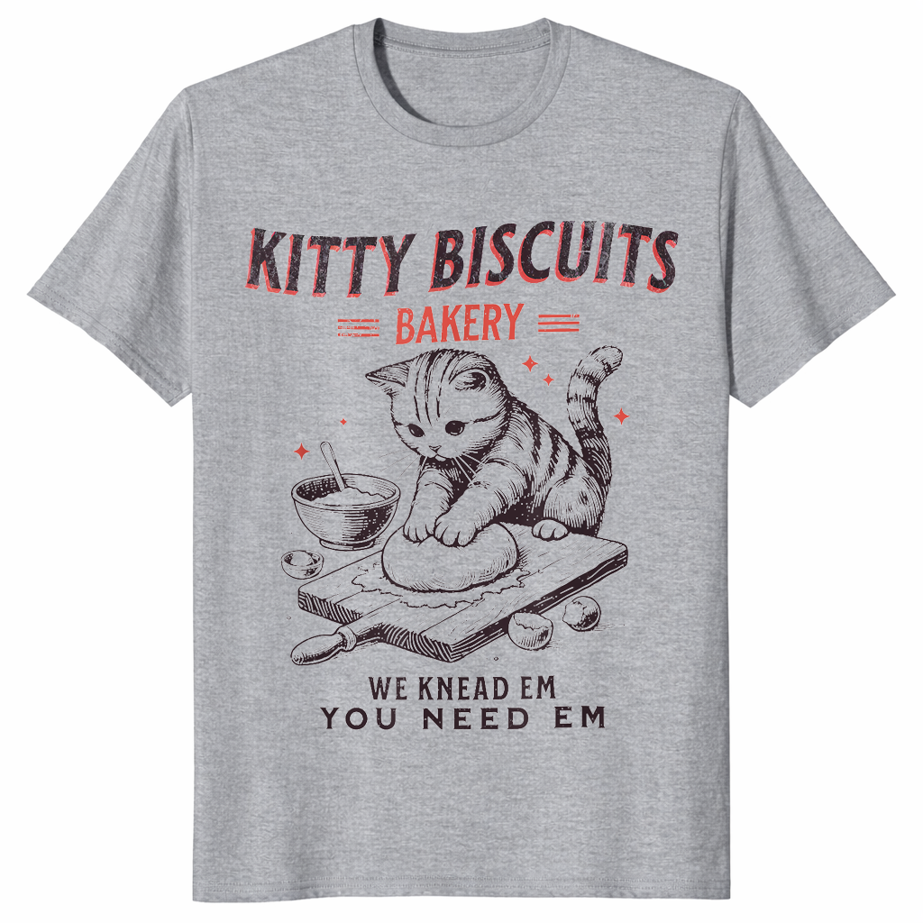 Kitty Biscuits Bakery T-Shirt | Funny Cat Kneading Meme Gift Tee | Cuccico