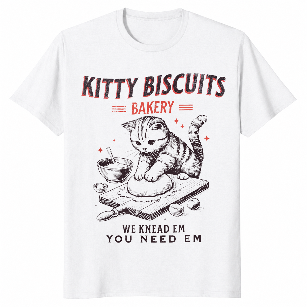 Kitty Biscuits Bakery T-Shirt | Funny Cat Kneading Meme Gift Tee | Cuccico