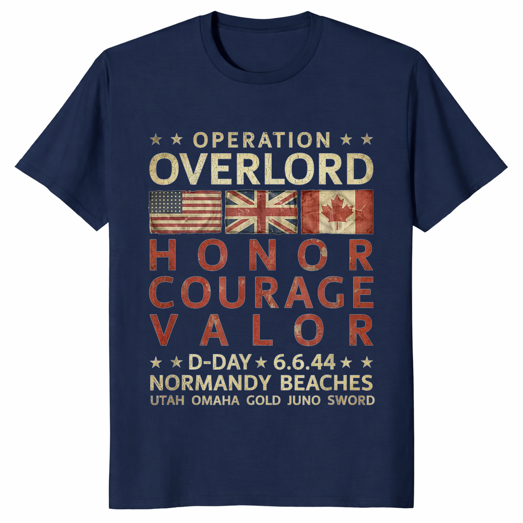 Operation Overlord D-Day shirt in navy – honor courage valor WWII tee