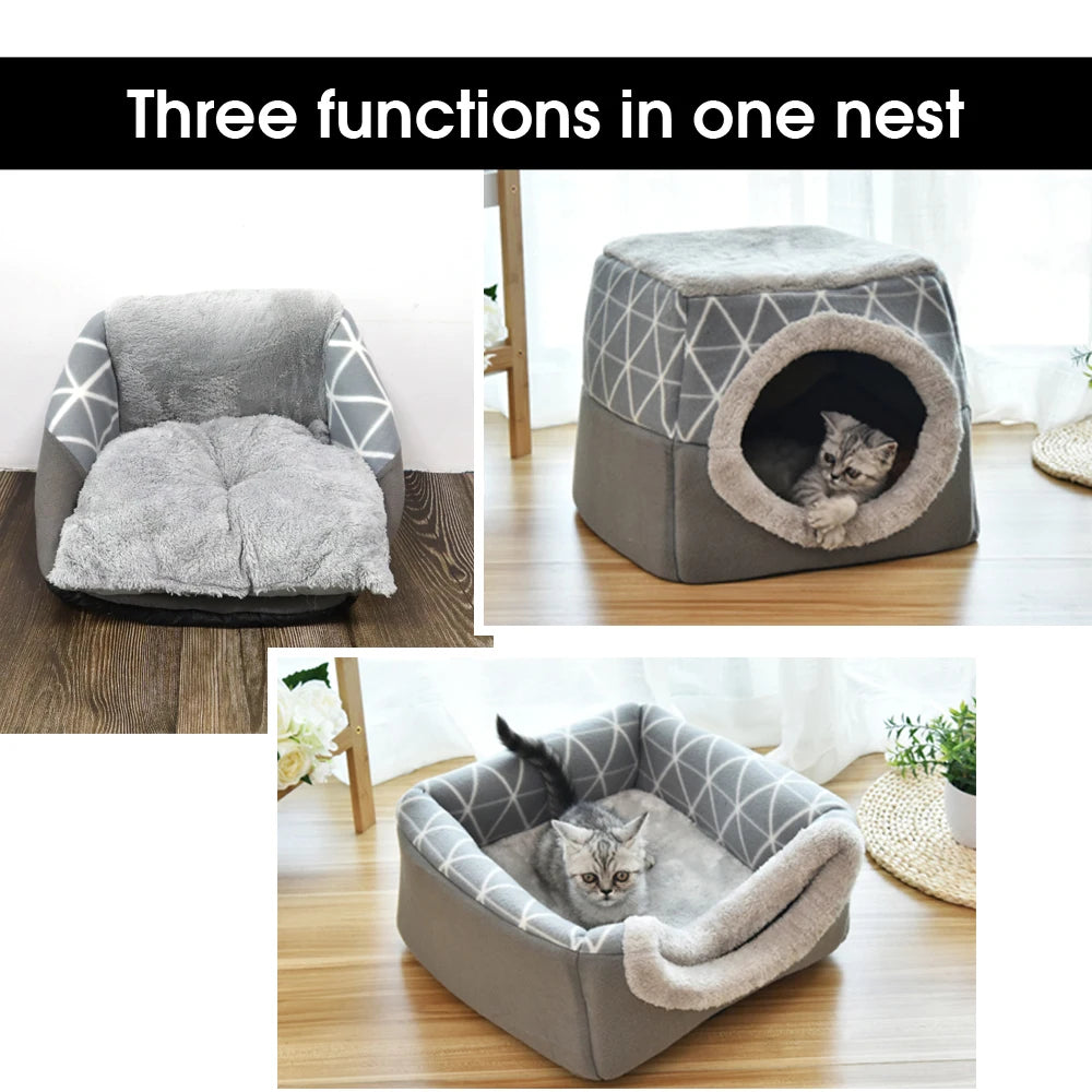 3-in-1 Warm Pet Dog Cat Bed – Cozy Nest and Sleeping Pad for Winter Comfort