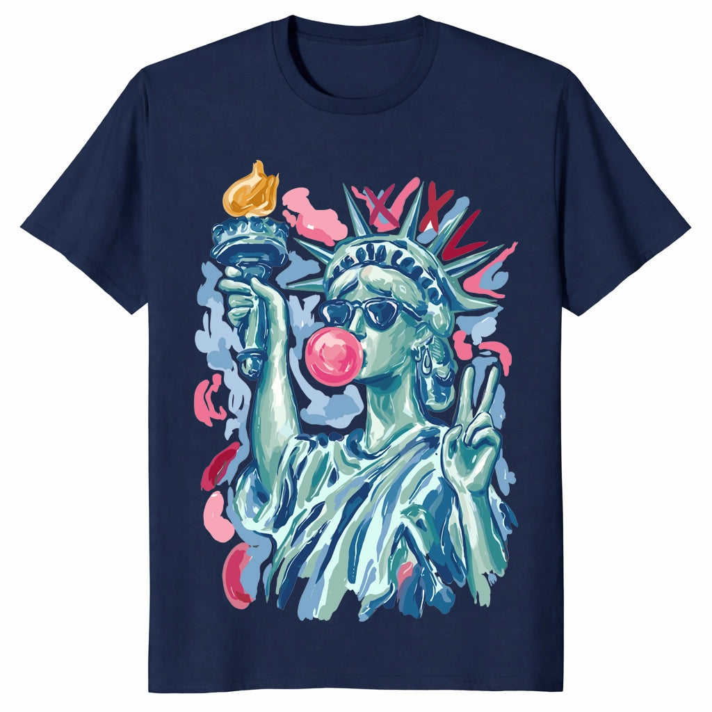 Statue Of Liberty Blowing Bubble Gum 4th Of July Graphic T-Shirt | Cuccico