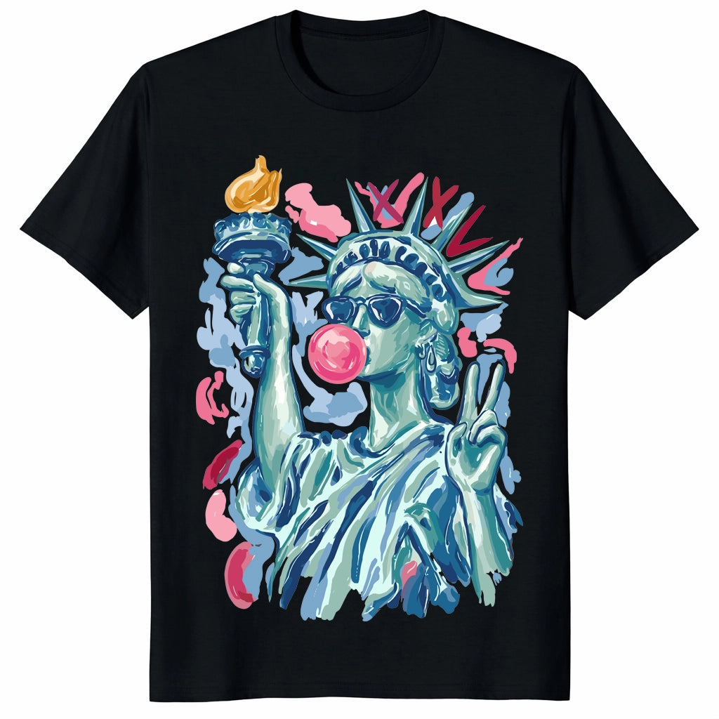 Statue Of Liberty Blowing Bubble Gum 4th Of July Graphic T-Shirt | Cuccico