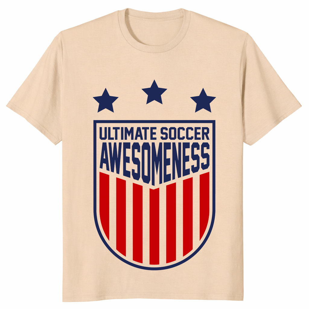 Ultimate soccer awesomeness shirt in sand – funny soccer fan graphic tee