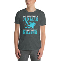 Scuba Diving T-Shirt: Never Underestimate Old Man Diver - Cuccico Design