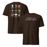 Rainbow text detail on activist human rights shirt reading big fan of human rights