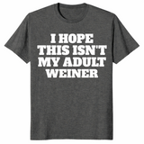Adult weiner shirt in dark heather, funny adulting pun tee