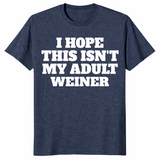 Adult weiner shirt in heather navy, funny adulting pun tee