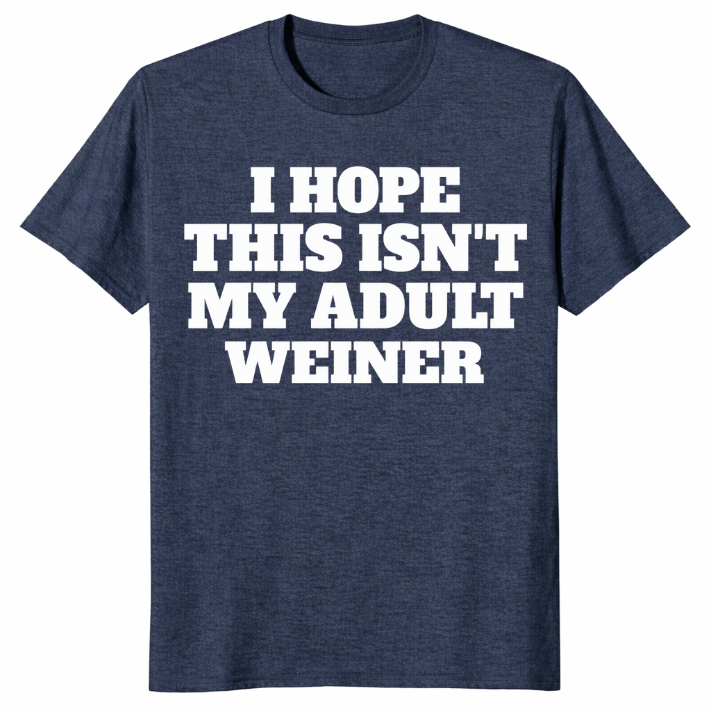 Adult weiner shirt in heather navy, funny adulting pun tee