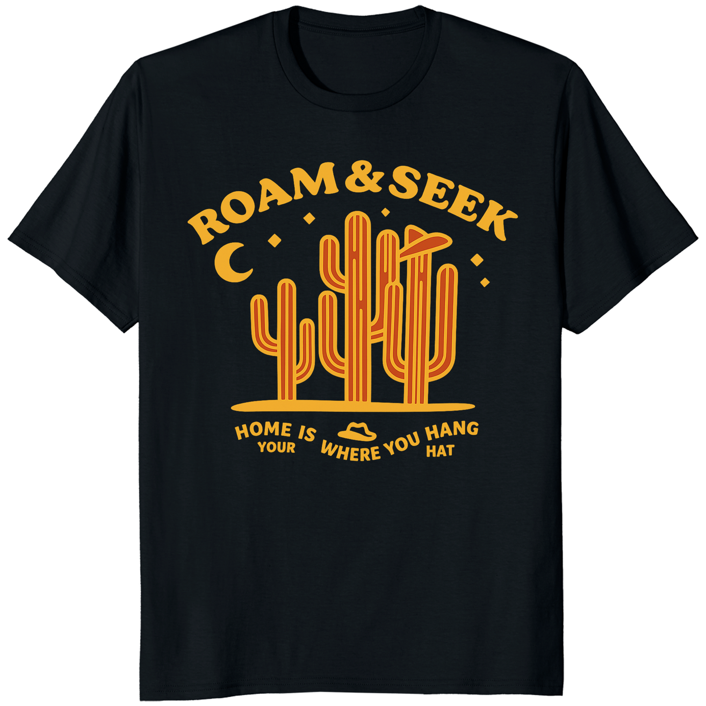 Black Adventure Travel shirt featuring Home Is Where You Hang Your Hat by Cuccico