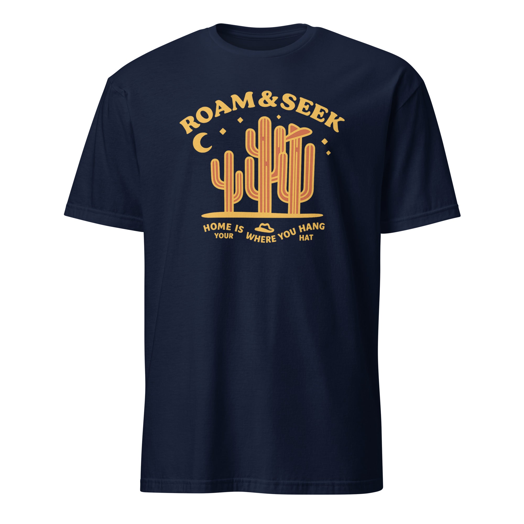 Navy Adventure Travel shirt featuring Home Is Where You Hang Your Hat by Cuccico