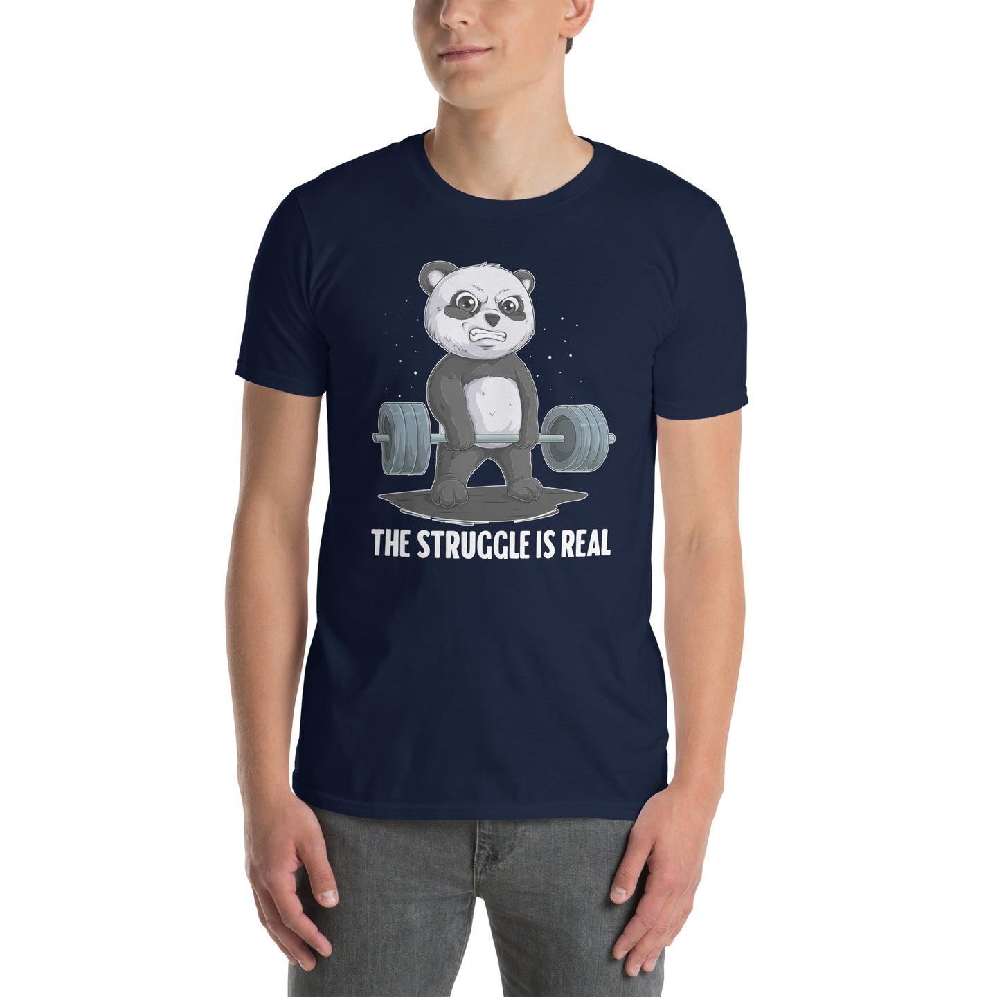 Panda Gym T-Shirt - 'The Struggle Is Real' Workout Tee - Cuccico Design