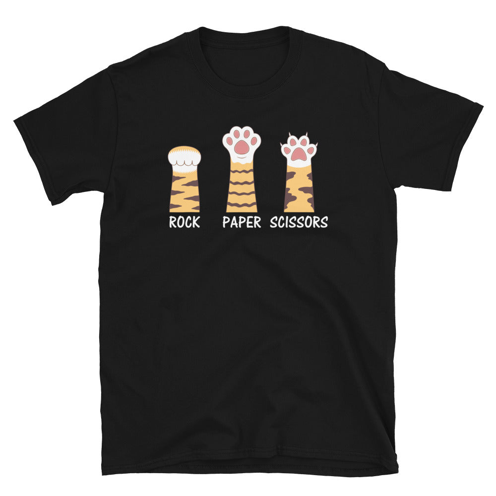 Funny Rock Paper Scissors Cat T-Shirt | Cute Paw Design - Cuccico Design