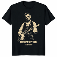 America 250th Anniversary Shirt in Black - Lincoln Guitar Patriotic Tee