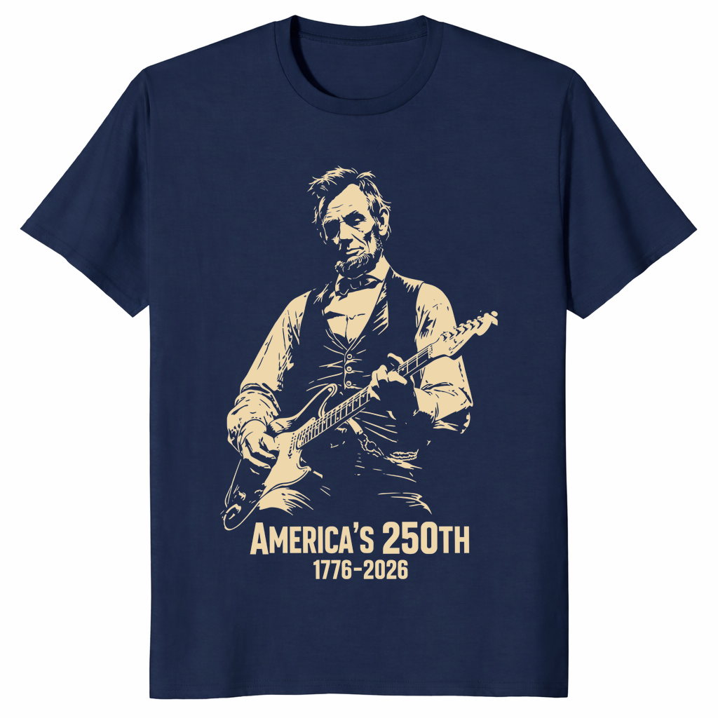 America 250th Anniversary Shirt in Navy - Bold Lincoln Guitar Design