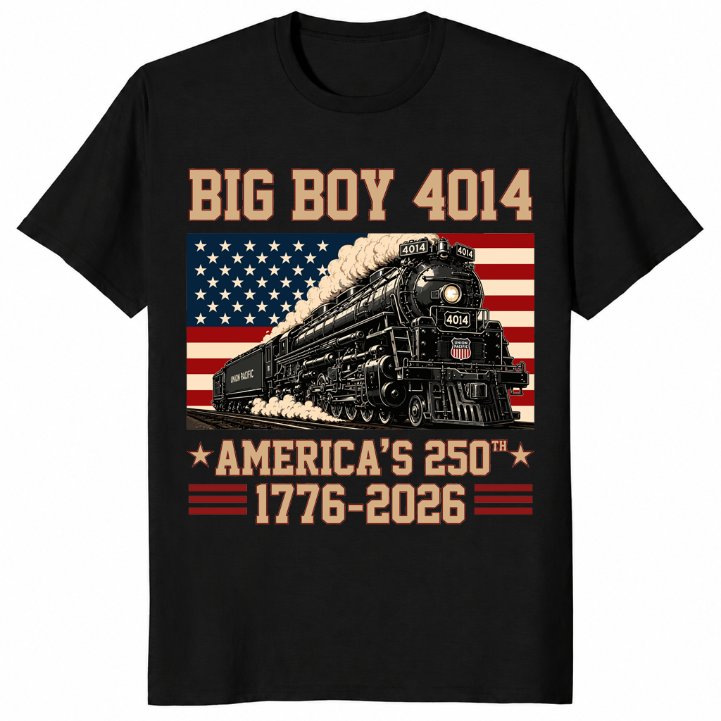 Big Boy 4014 Train US Flag shirt in black America 250th anniversary tee